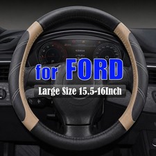 Premium Leather Car Steering Wheel Cover Fit For Ford F-150 250 350 15.5-16 Inch