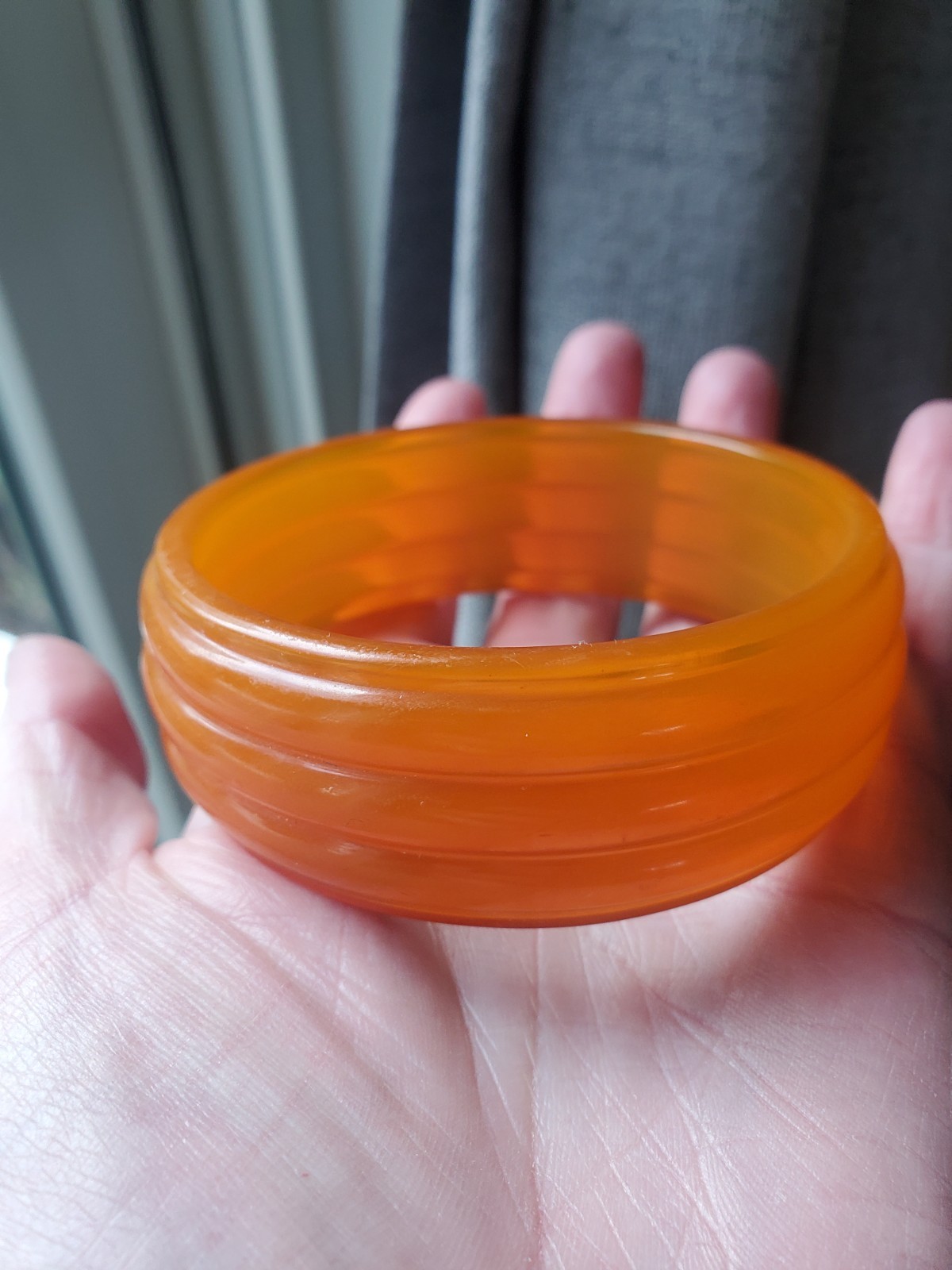 Orange Ribbed Bakelite Bangle - image 2