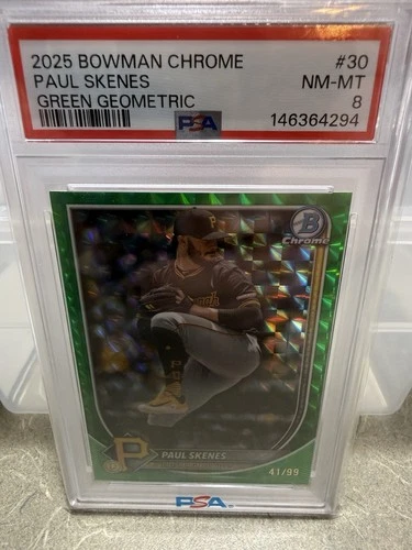 2025 Bowman Chrome Baseball Paul Skenes Green Geometric Refractor Psa 8