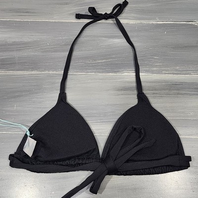 Kona Sol Black Bikini Swim Top Size Large Tie Closure Halter Neck