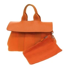 Hermes Valparaiso PM Leather Canvas Orange Handbag O Stamp Ladies Bag