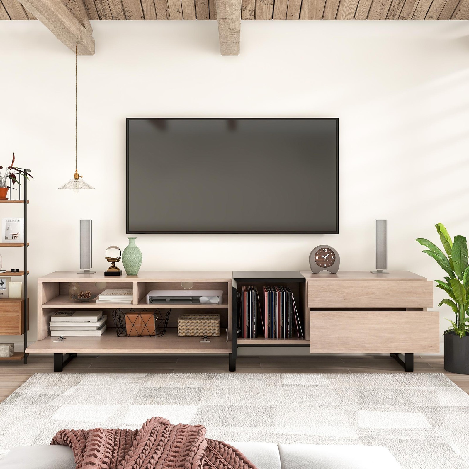 For 80" Tv, Natural Wood