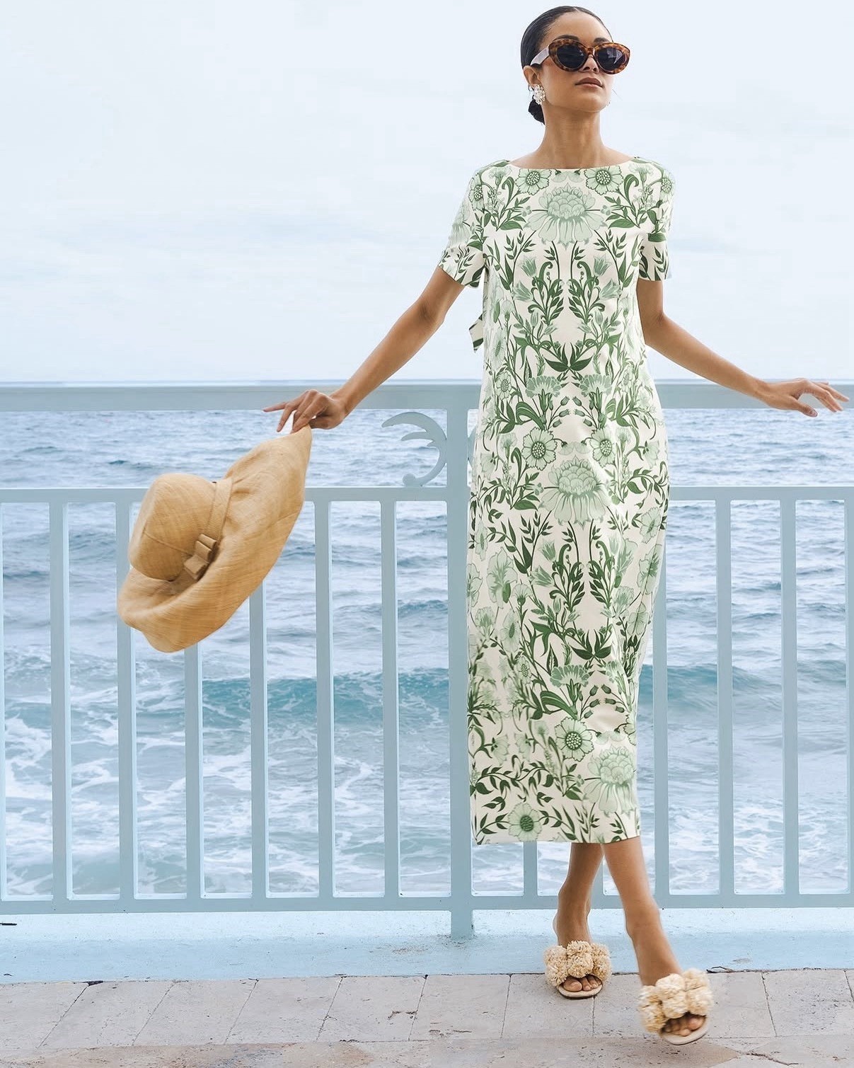 Mestiza New York Large Adria Midi Dress Formal Cocktail Green Ivory Floral NWT