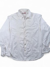 Y2k GUESS Men s M White Striped Embroidered Long Sleeve Button-Up Woven Shirt