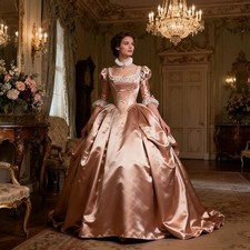 Victorian Medieval Ball Gown Half Sleeve Pink Cinched Waist Corset Prom Dress