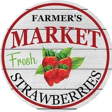Krouterebs Tin Metal Signs Easter Strawberries Wreath Sign, Summer Strawberry Si