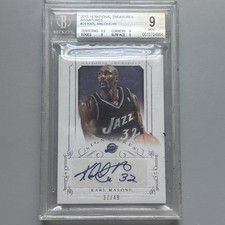 2013-14 Panini National Treasures Signatures 18/49 Karl Malone BGS 9 Auto 10 