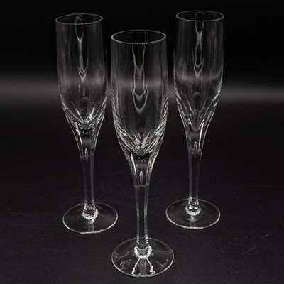READ Ceska Crystal Tiara Champagne Flute Glasses Set of 3 - 9 5/8''-FREE USA SHIP