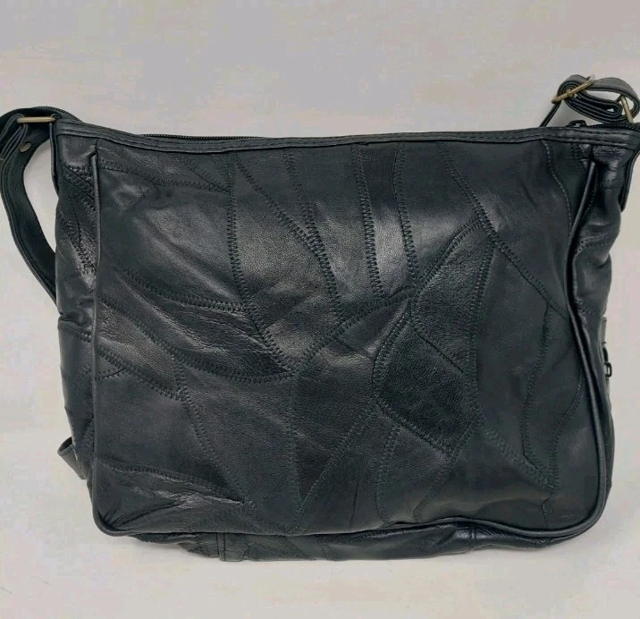 Bolso Bandolera Organizador Bolso de Hombro Embajada Negro Piel de Cordero Cuero Retazos Foto 3 de 4
