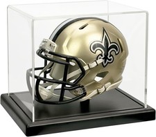 Mini Helmet Display Case with Solid Wood Base - Floating Design Clear Fully
