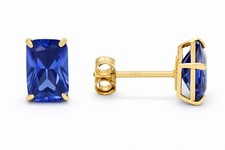 LAB CREATED 2.34 Cts TANZANITE STUD EARRINGS 14K YELLOW GOLD - Made in USA - NWT