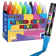 Window Chalk Markers for Cars Glass Washable, 16 Colors Jumbo Liquid Chalk Ma...