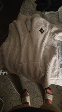 Women’s XL Off-White Fluffy Sherpa Top Zip Pullover Sweater Warm Cozy”