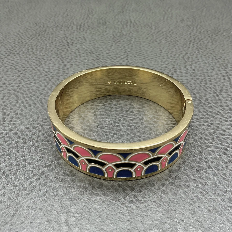 Brazalete Brazalete Talbots Esmalte Tono Dorado Patrón Geométrico Rosa Azul 7.5 Pulgadas Foto 4 de 4