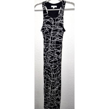 Nine West Women Midi Sheath Dress Medium Black White Ruched Sleeveless Racerback