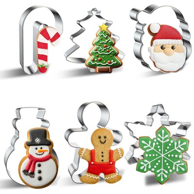 Christmas Cookie Cutter Set 6 Pieces - Christmas Tree, Gingerbread Man, Snowm...