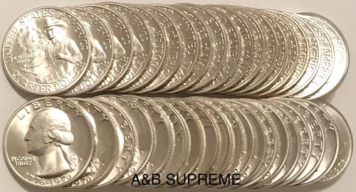 ROLL (40) 1976 S WASHINGTON QUARTER DOLLAR 40% SILVER GEM BU BICENTENNIAL