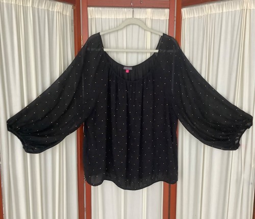 Vince Camuto Women’s Sheer Black Blouse With Small Gold Studs Size 2X - Picture 4 of 11