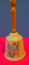 Large Ceramic Dinner Bell, Decorative With Wood Handle Irises And Butterfly 9”