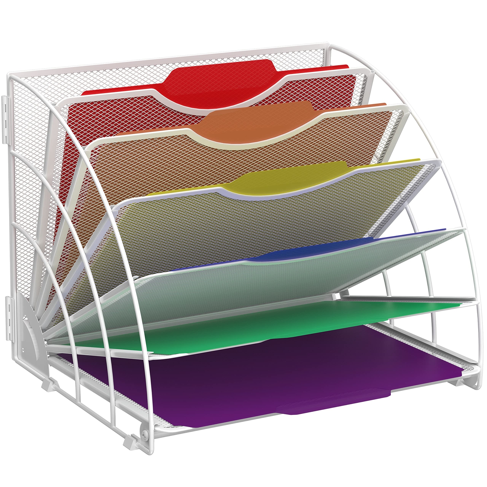 Fan Shaped 6-Compartment Desk File Organizer for Papers Bills Letters  -image