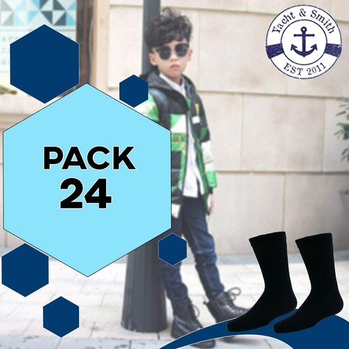 24 PK Yacht & Smith Kids Premium Cotton Crew Socks Black Size 6-8 Boys Crew Sock - Picture 2 of 7