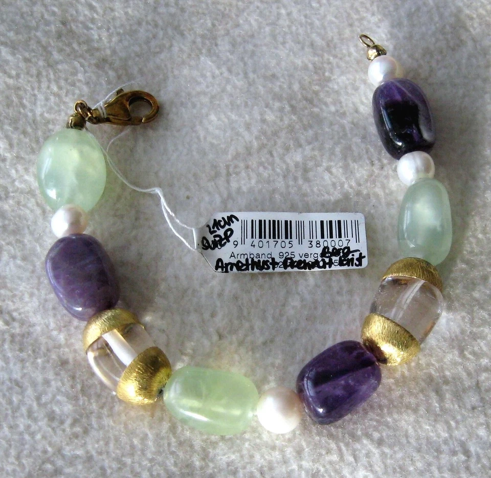 Sehr schönes Edelstein Armband mit Süßwasserzuchtperlen. Neu mit Etikett - Bild 2 von 4