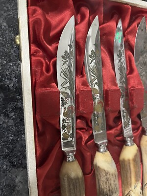 ANTON WINGEN JR Solingen Germany Engraved Pheasant Turkey 6 pc