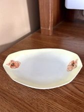 VTG RS GERMANY 6" HAND PAINTED SMALL RELISH/BONBON DISH OVAL CORAL FLOWER