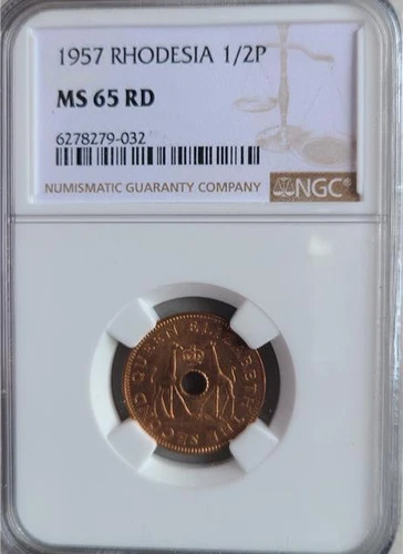Rhodesia 1/2 Penny 1957 NGC MS 65 RD