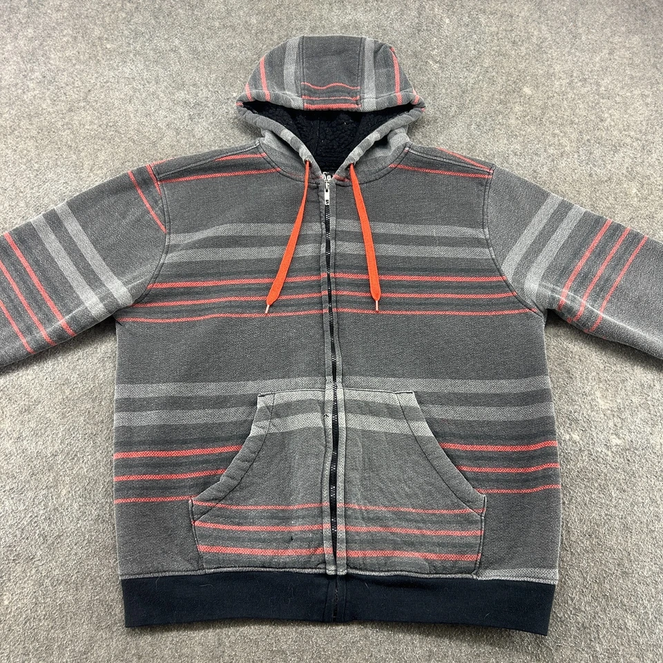 VINTAGE Route 66 Hoodie Mens XL Grey Orange Full Zip Striped Sherpa Skater Y2K - Image 4 of 4