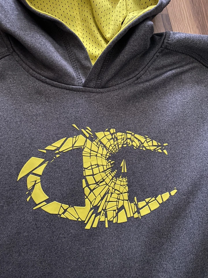 Champion Sudadera con Capucha Niños Jóvenes Sudadera Grande Pullover Gris Amarillo Fluorescente Usada en Excelente Condición Foto 2 de 4