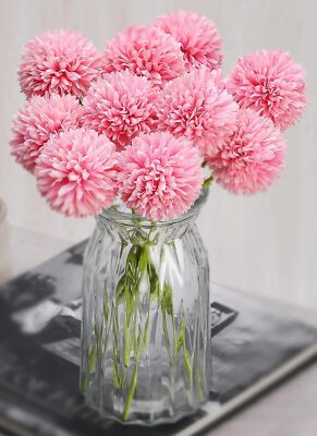 Satyam Kraft Artificial Chrysanthemum Ball Hydrangea Flowers, 5 Pieces