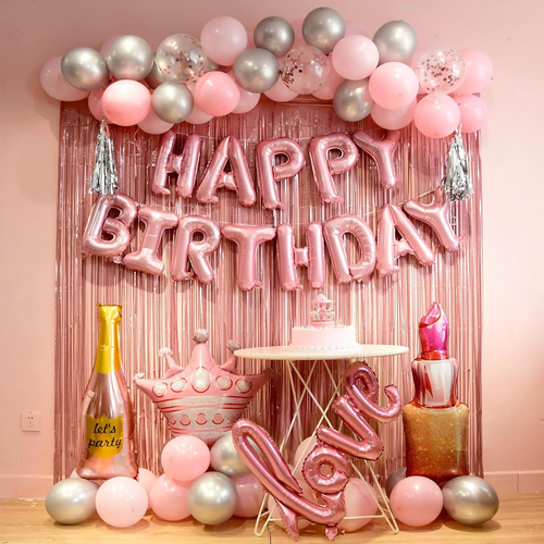 Pink Birthday Party Decorations Set for Women & Girls with Banner, Balloons & Cu
