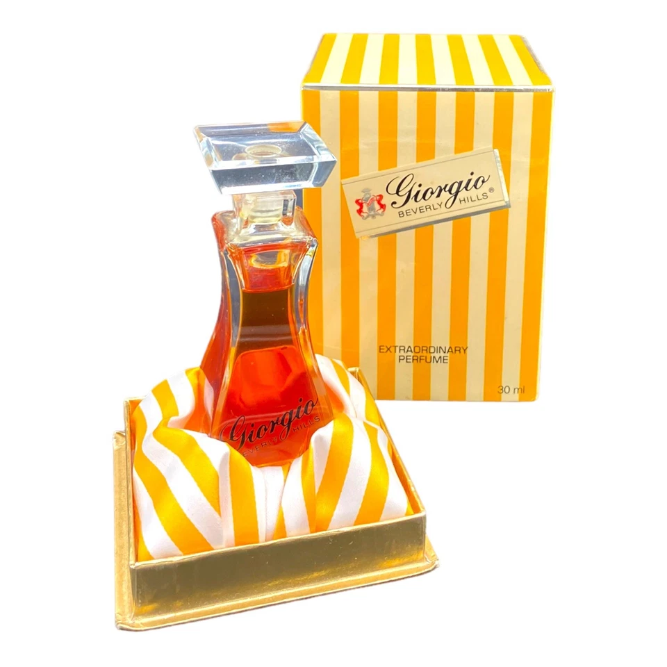 Giorgio Beverly Hills Extraordinary Perfume 1oz Vtg Yellow and White Stripe - Image 2 of 4