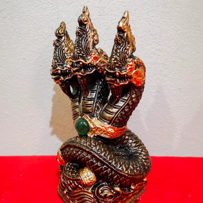 Naga 3 Cabezas Estatua Resina Mezcla Nampee Leklai Polvo Dragón Sagrado Amuleto Tailandés Foto 3 de 4