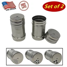 Set of 2 Stainless Steel Salt and Pepper Shaker Seasoning Cans w/ Rotating Cover