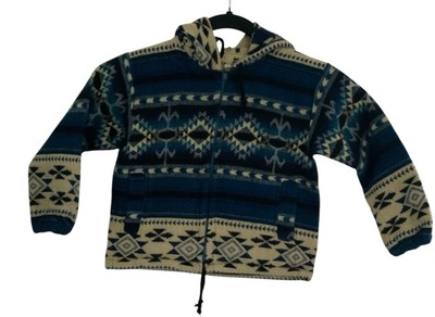 Southwest Aztec Artesania Ecuador Alpaca Wool Hooded Jacket Sweater Youth Sz 4