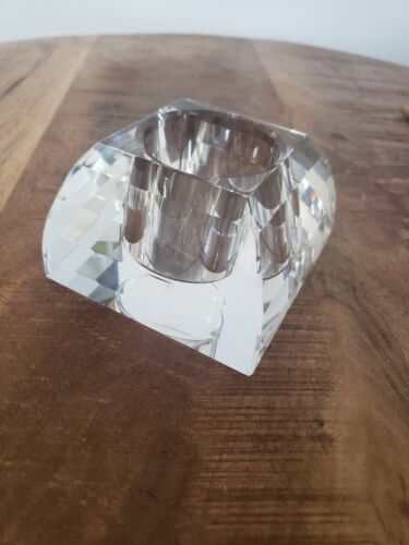 Oleg Cassini Crystal Pyramid Votive 3 1/8" X 3 1/8"~Faceted - Picture 1 of 10