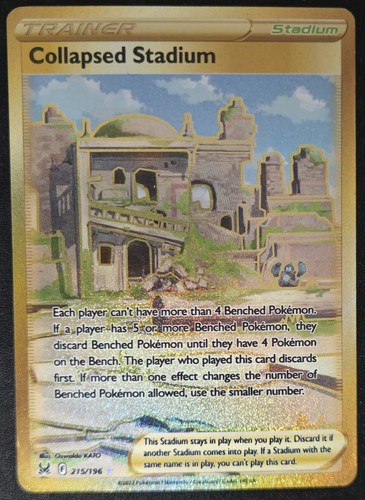Collapsed Stadium 215/196 SWSH Lost Origin Gold Secret Rare Holo Pokémon 2022 MP