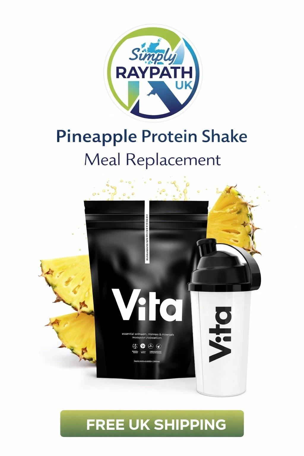 Raypath Natural Vita Shake Pineapple Vegan Protein Powder 600g Uk Shaker Free
Opens in a new window