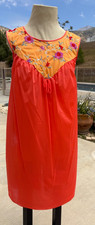 Vintage 60s Vanity Fair Nightgown Sleeveless Tangerine S Silky Flower Festival