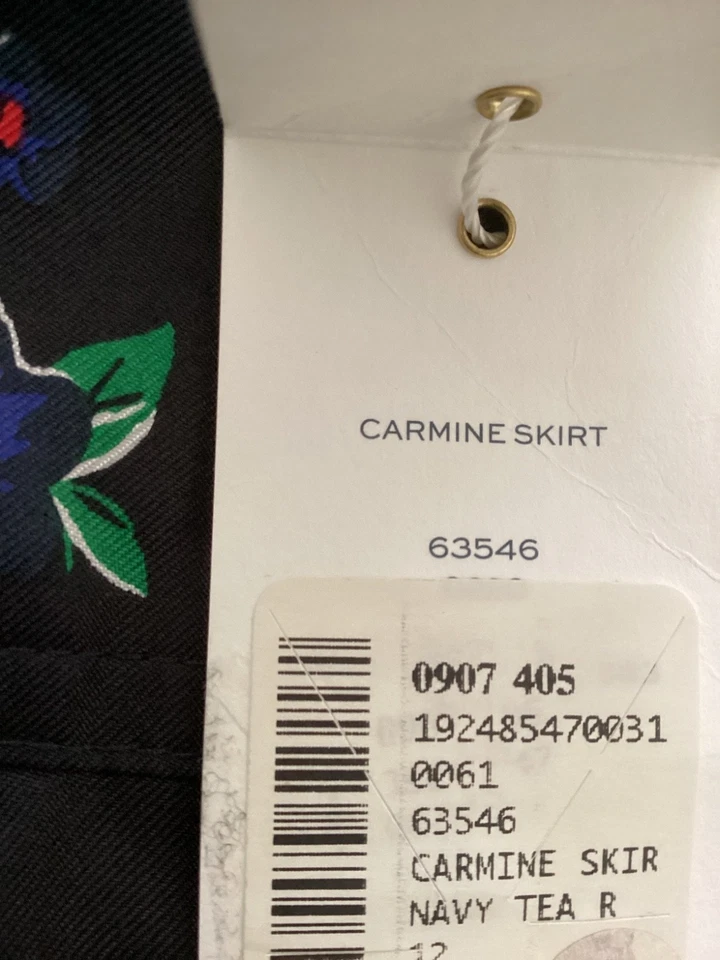 $498 NWT Tory Burch Carmine  Silk Pleated Navy Tea Rose Skirt sz 12 - Image 4 of 4