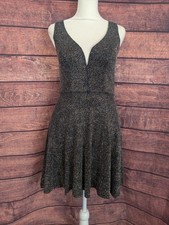 Women's Size 3 Black & Metallic Silver Plunging Neckline Fit & Flare Party Dress
