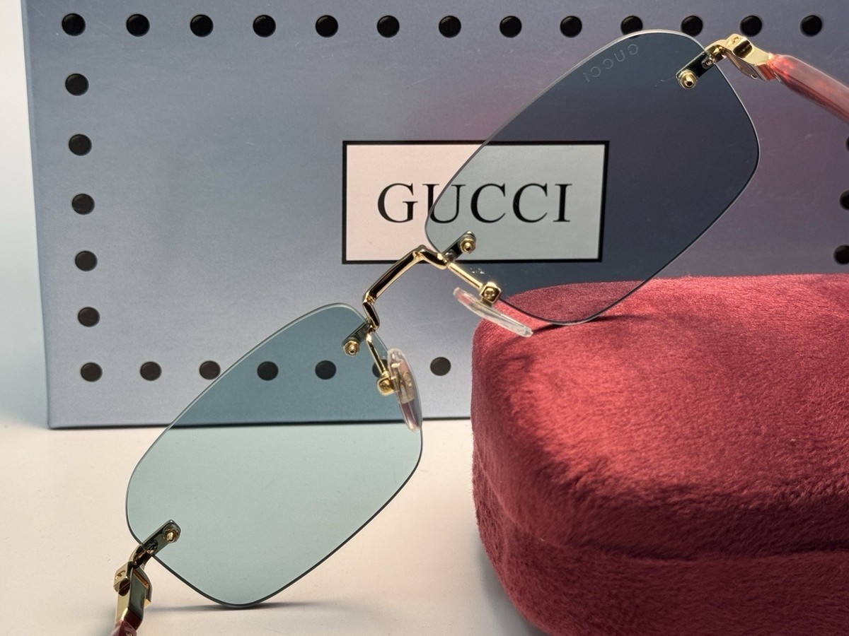 Gucci Rectangular GG1221S 003 Gold Metal Frame with Light Green