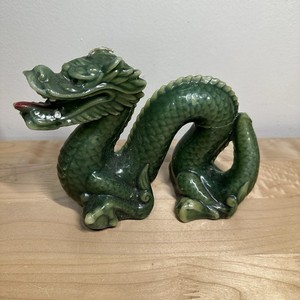 Vintage Green Dragon Candle Figurine 6.5” Chinese Zodiac Decor REPAIRED
