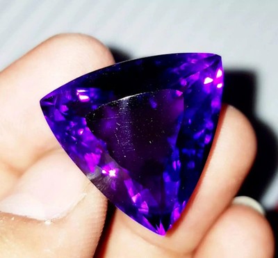 100+ CT Natural Purple Amethyst Trillion Certified Loose Gemstone From Brazil