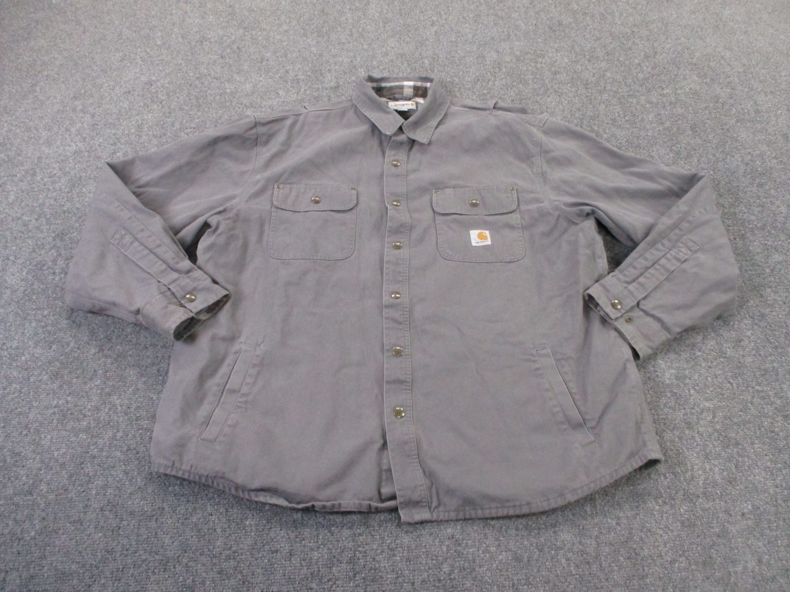 Carhartt Mens XL Gray Canvas Flannel Lined Work Jacket Barn Country Snap
