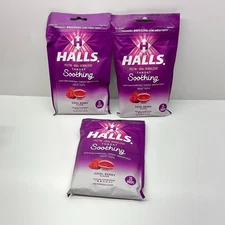 3X HALLS Throat Soothing Cool Berry Flavor Cough Drops 3 Bags 75 Drops EXP 01/26