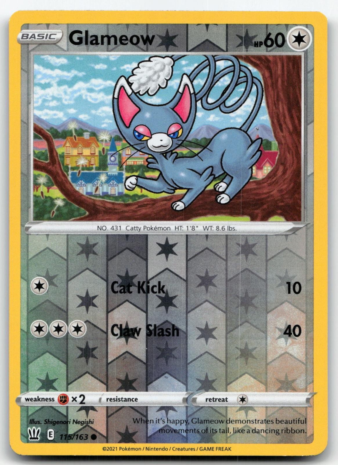 Glameow 115/163 Common Battle Styles Pokemon Reverse Holo Near Mint