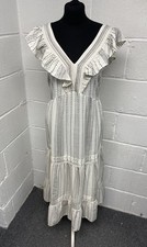 ASDA George White Printed Ruffle Frill Sleeve Tiered Maxi Dress UK14 BNWT PD